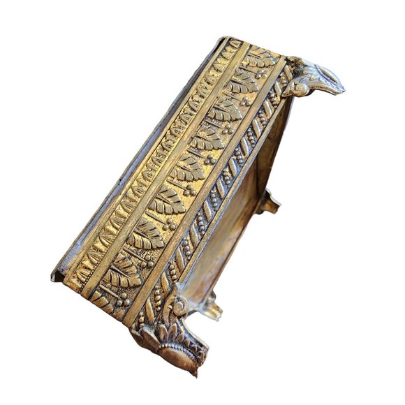 Antique Dore Bronze Footed Decorative Box with Needle Point Center (A2000) - Picture 12 of 12